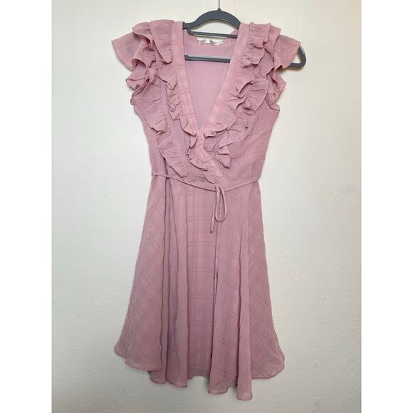Saints Secrets Ruffle V-neck Mini Dress Pale Rose M Y2K Babydoll Chic Feminine - Picture 1 of 13